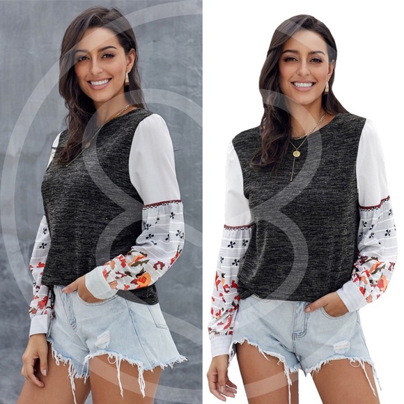 boho chic floral print sleeve Blouse - GREY - Picture 4 of 6